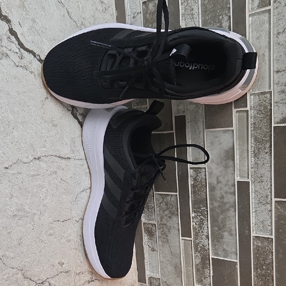 adidas Black Mesh Athletic Shoes with White Soles